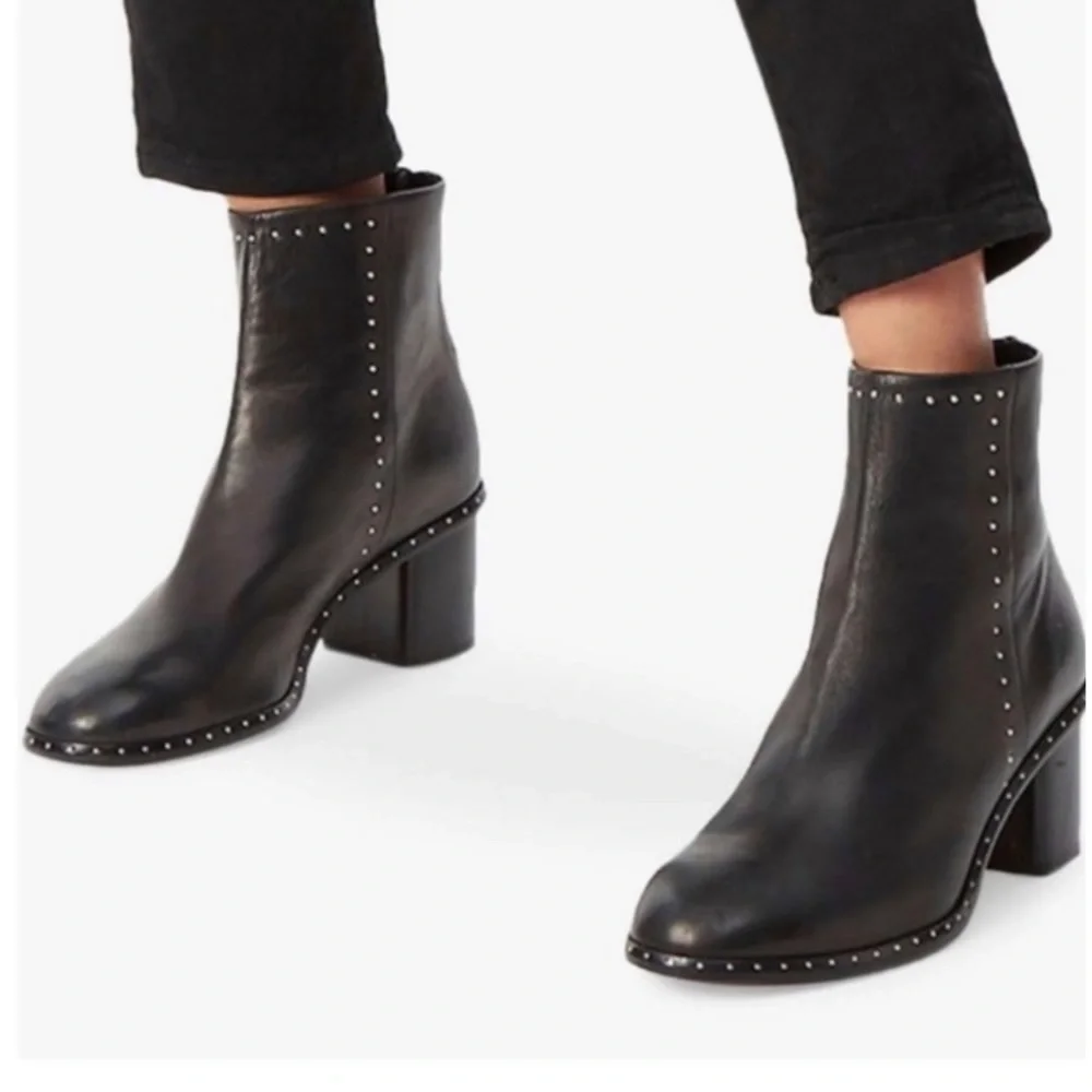 Rag & Bone Willow Studded Black Leather Ankle Boot Size 40